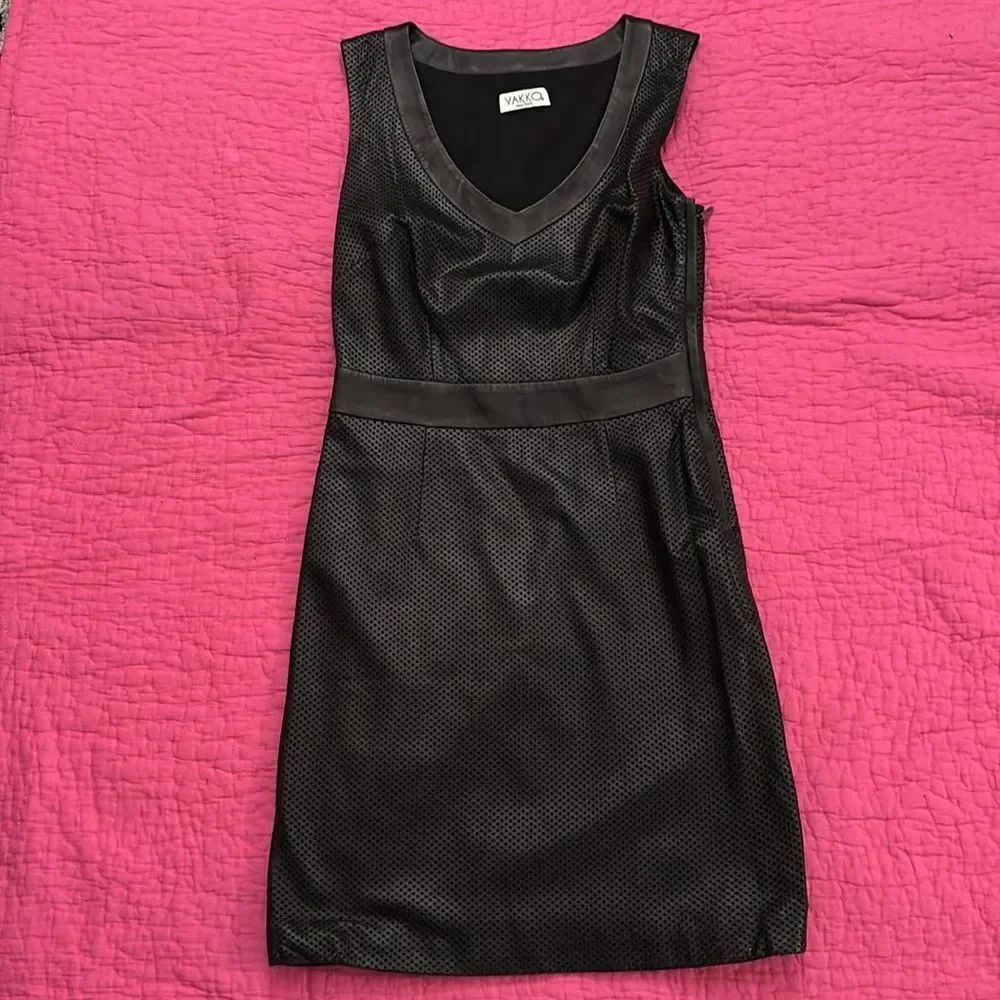Vakko genuine leather perforated Black Sleeveless Dress, US2